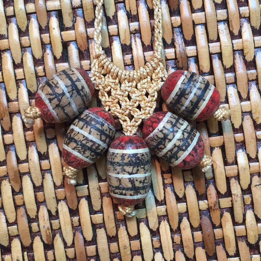 Unique handmade necklace with painted wood beads